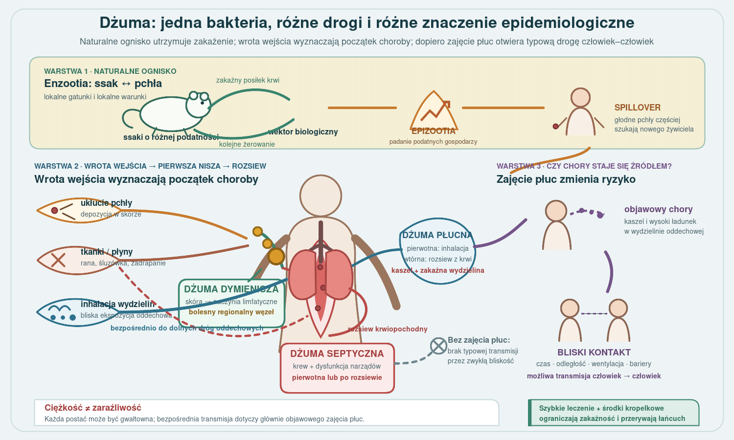 Dżuma: od Yersinia pestis do choroby człowieka — biologia, transmisja, objawy i współczesne ryzyko